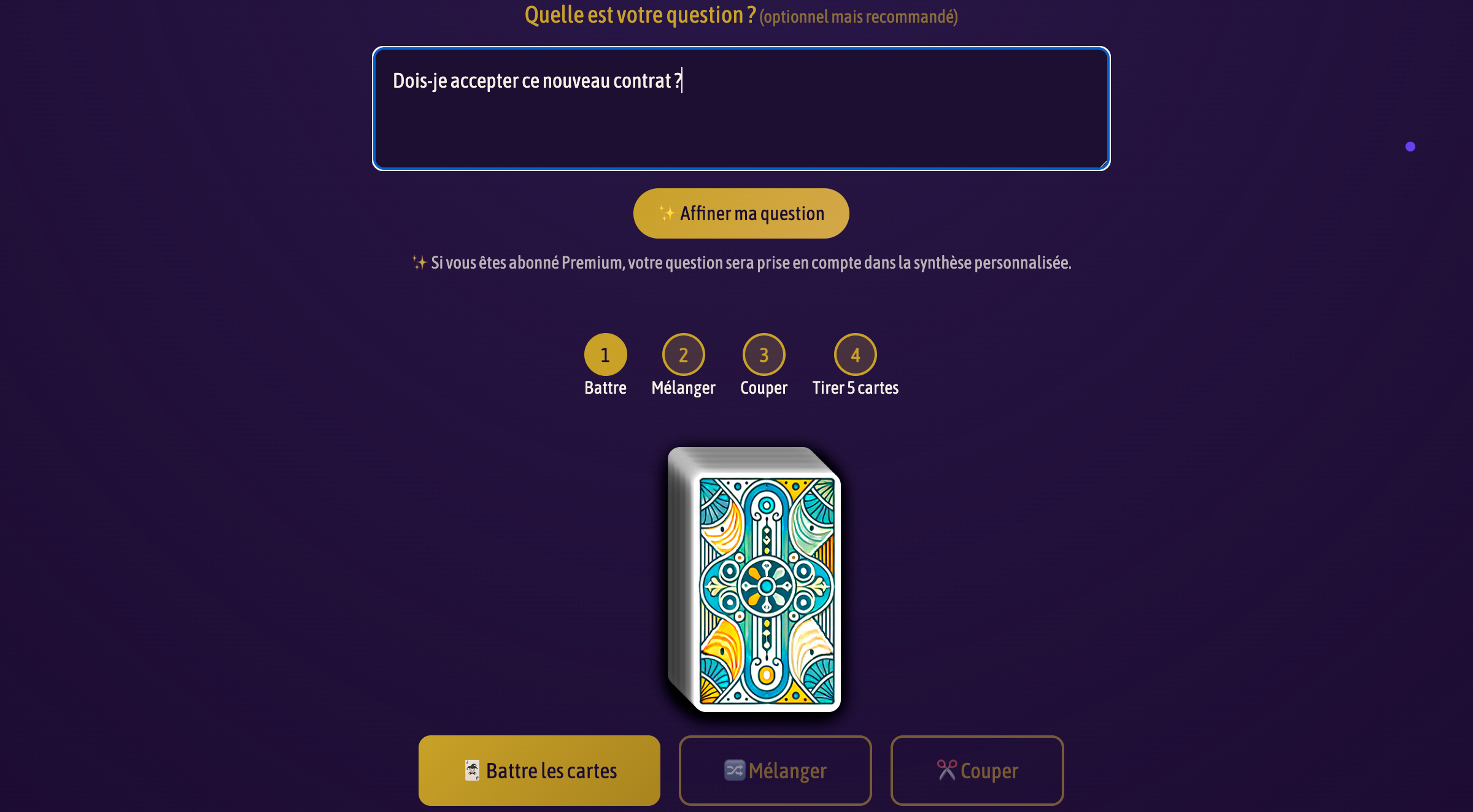 Ou choisissez de tirer en ligne vos 5 cartes de votre tirage en croix